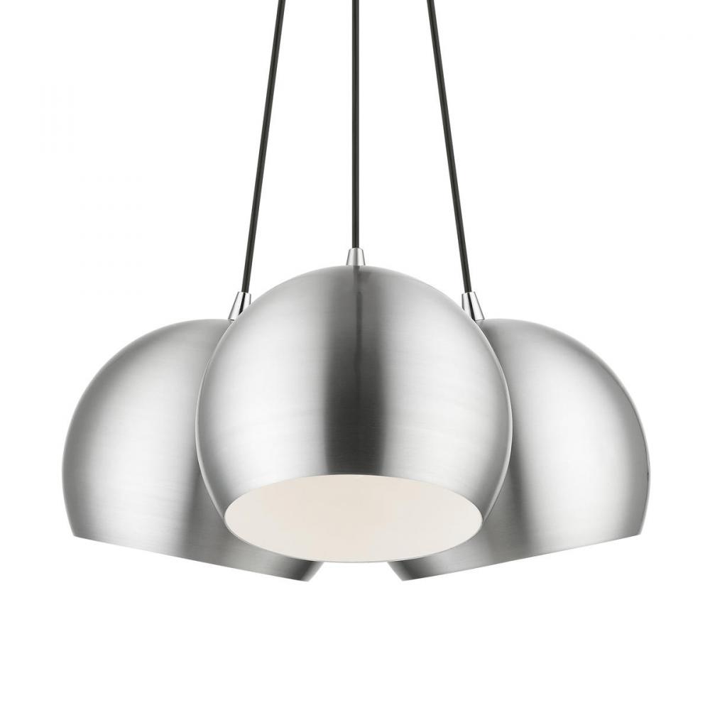 3 Light Polished Aluminum Globe Pendant