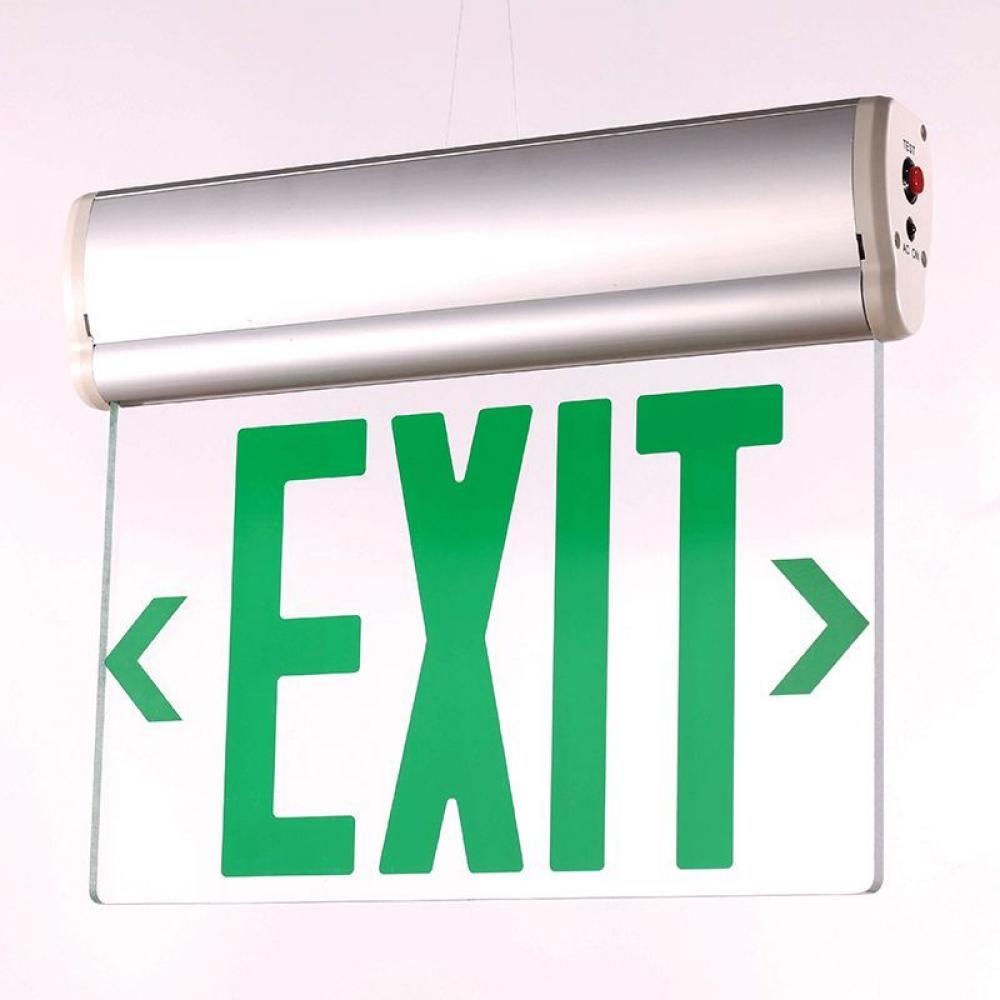 EDGE-LIT EXIT SIGN ALUM HOUSING SINGLE-FACE CLEAR PANEL GREEN LETTERS