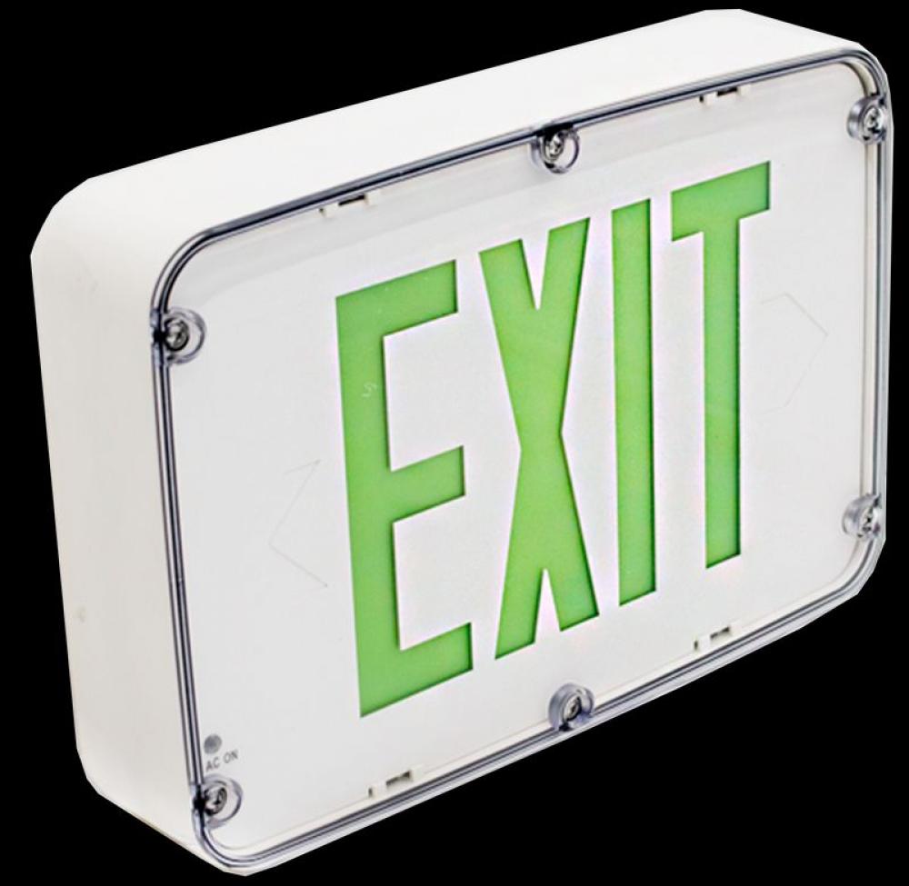 NEMA 4X RATED LED EXIT SIGN, SINGLE FACE, GREEN WHITE EM INCL.