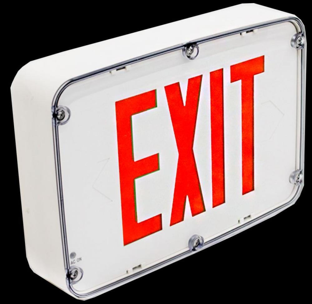 NEMA 4X RATED LED EXIT SIGN, DOUBLE FACE, RED WHITE EM INCL.