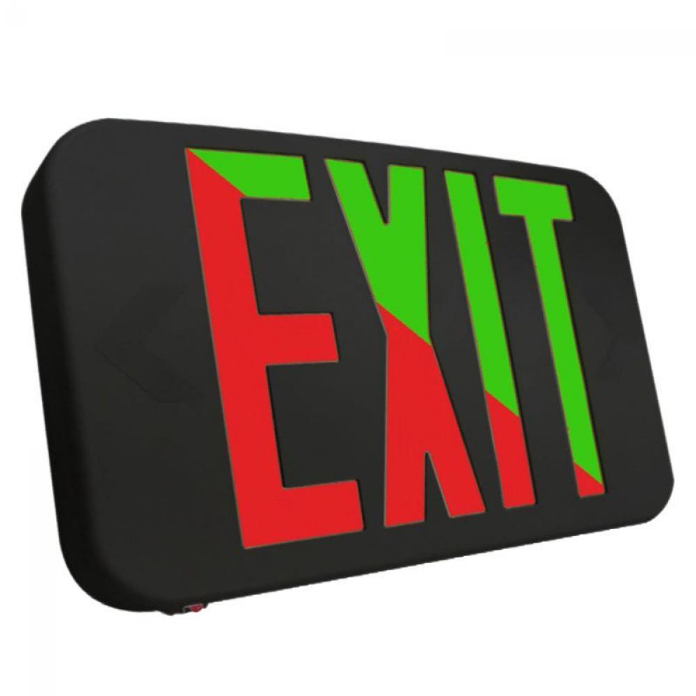 COMPACT MODERN UNIV. EXIT SIGN BI-COLOR RED/GRN, DEFAULT TO RED, TWO CIRCUITS, 120V, BLACK HOUSING