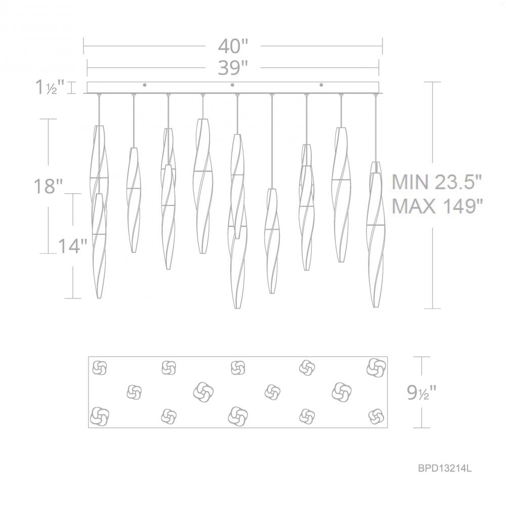 Kindjal 14 Light 120-277V Multi-Light Pendant (Linear Canopy) in Polished Nickel with Clear Optic