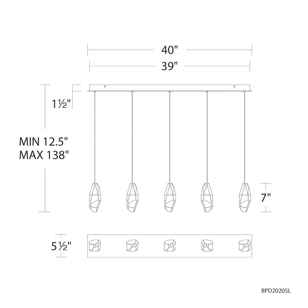 Martini 5 Light 120-277V Multi-Light Pendant (Linear Canopy) in Polished Nickel with Clear Optic C