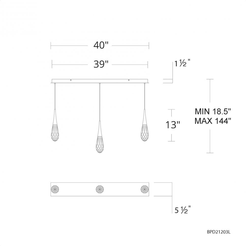 Hibiscus 3 Light 120-277V Multi-Light Pendant (Linear Canopy) in Polished Nickel with Clear Optic