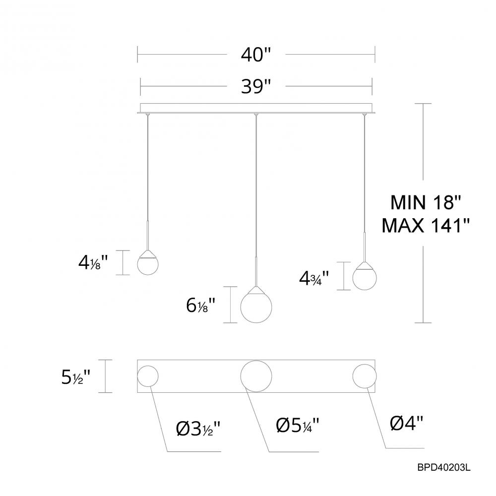 Quest 3 Light 120-277V Multi-Light Pendant (Linear Canopy) in Black with Optic Haze Quartz