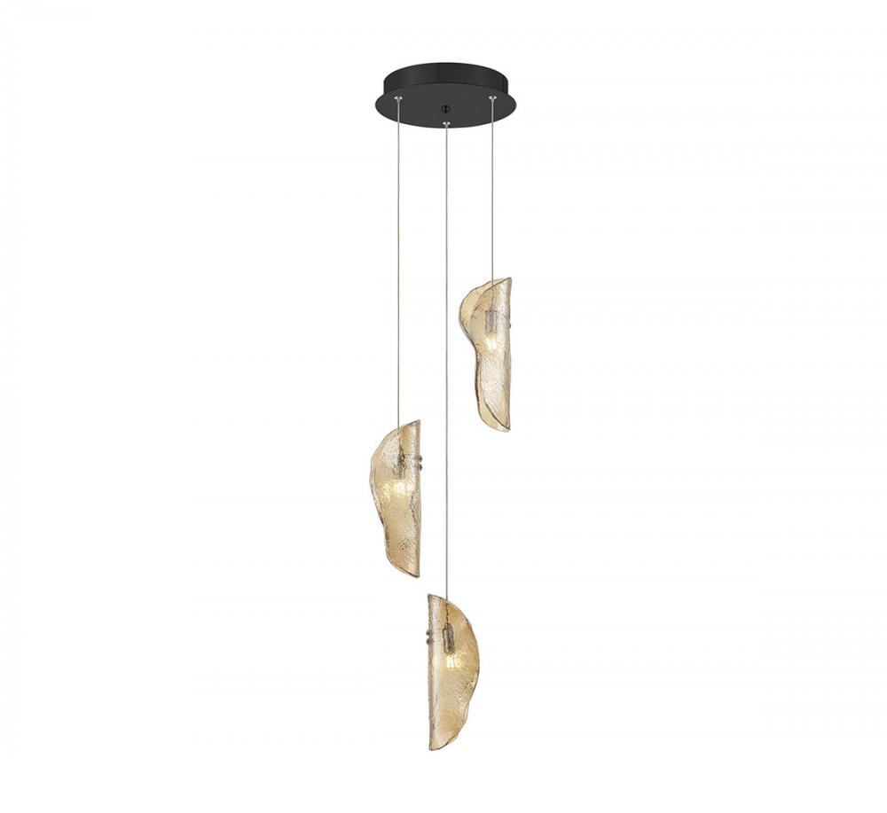 Sorrento, 3 Light LED Pendant, Amber, Black Canopy