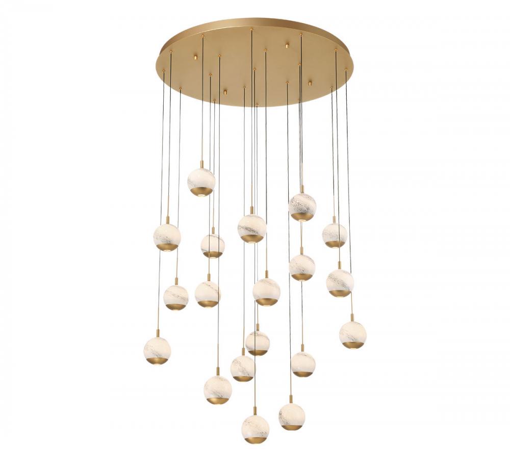 Baveno, 19 Light Round LED Chandelier, Painted Antique Brass