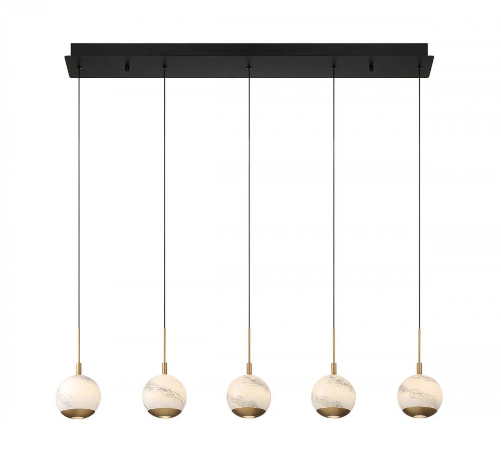 Baveno, 5 Light Linear LED Chandelier, Matte Black