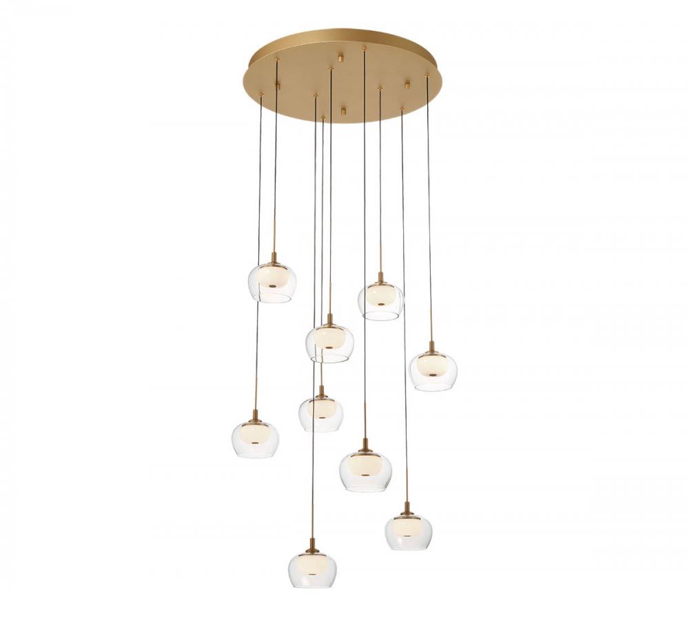 Manarola, 9 Light Round LED Chandelier, Painted Antique Brass