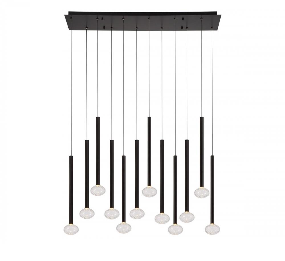 Soffio, 12 Light Linear LED Chandelier, Matte Black