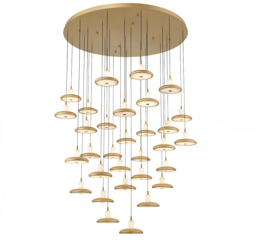 Mantova, 31 Light Round LED Chandelier, Painted Antique Brass