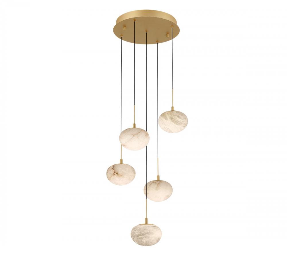 Calcolo, 5 Light Round LED Chandelier, Painted Antique Brass