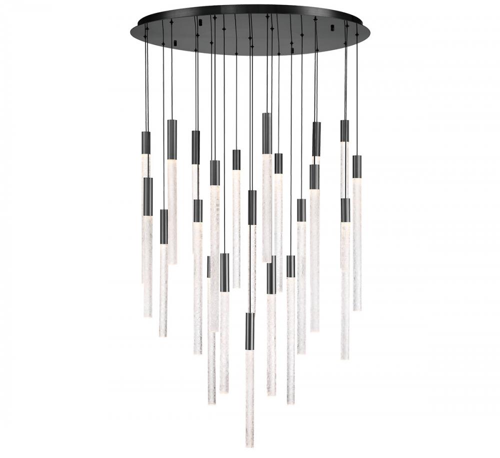 Gravina , 22 Light LED Chandelier, Brushed Gun Metal, Clear Crystal