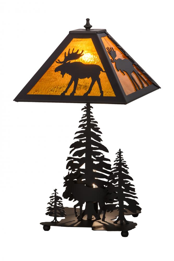 21"H Moose Through the Trees W/Lighted Base Table Lamp