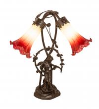 Meyda Green 251671 - 17" High Seafoam/Cranberry Tiffany Pond Lily 2 Light Trellis Girl Accent Lamp