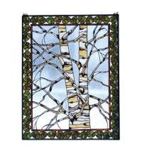 Meyda Green 73265 - 28"W X 36"H Birch Tree in Winter Stained Glass Window