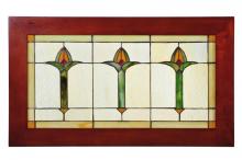 Meyda Green 97961 - 24" Wide X 14" High Arts & Crafts Bud Trio Wood Frame Stained Glass Window
