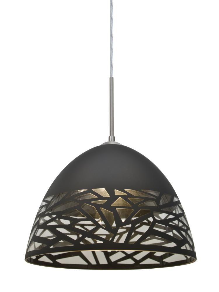 Besa Kiev Pendant, Black, Satin Nickel Finish, 1x60W Medium Base