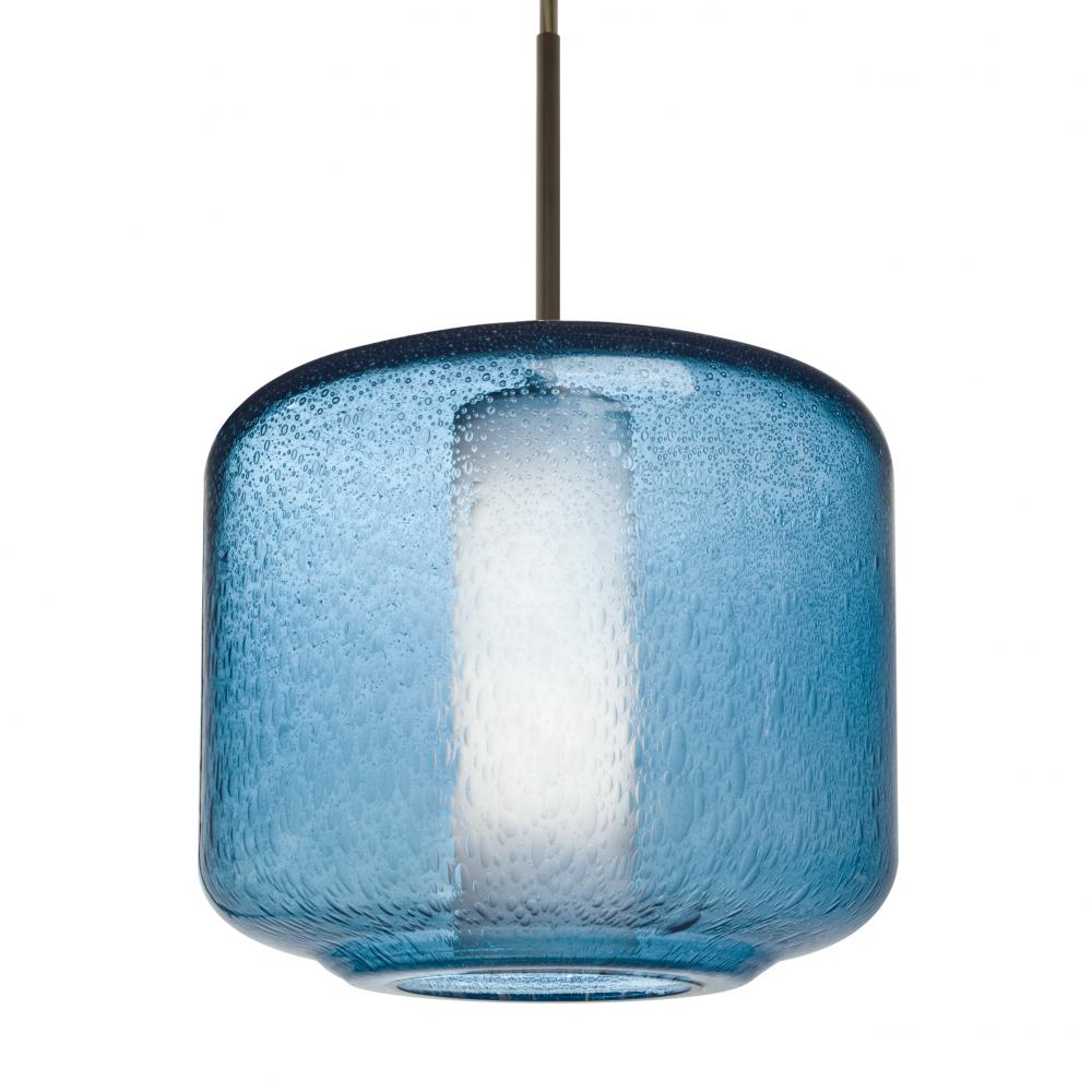 Besa Niles 10 Pendant, Blue Bubble/Opal, Bronze Finish, 1x60W Medium Base T10, 15Ft.