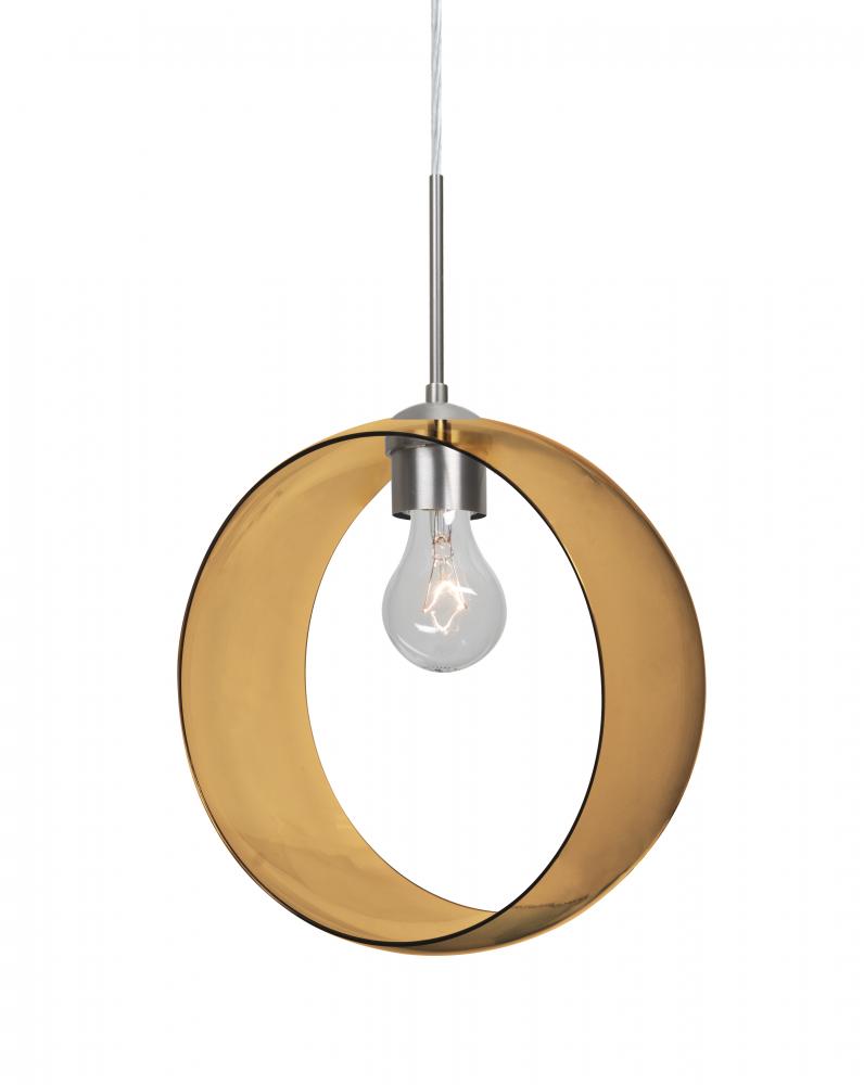 Besa, Plato Cord Pendant, Amber, Satin Nickel Finish, 1x60W Medium Base