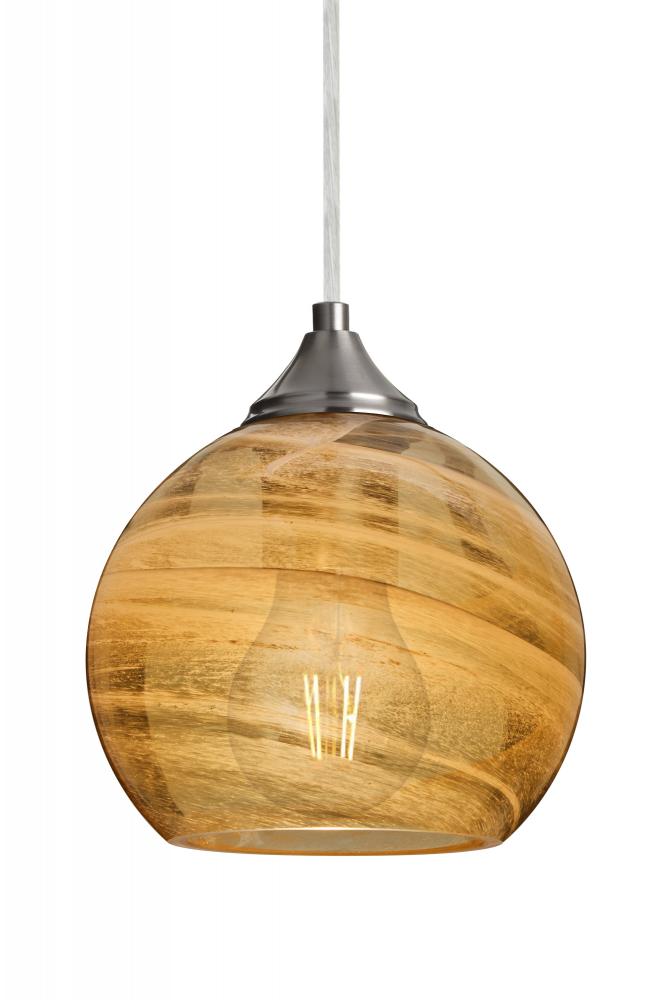 Besa, Jilly Cord Pendant, Vapor Amber, Satin Nickel Finish, 1x5W LED Filament