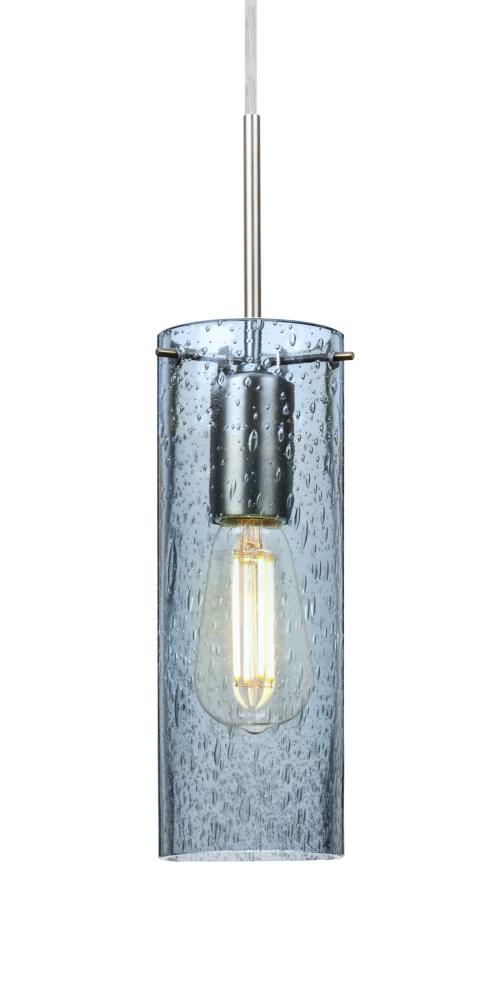 Besa, Juni 10 Cord Pendant, Blue Bubble, Satin Nickel, 1x4W LED Filament, 15Ft. Cord