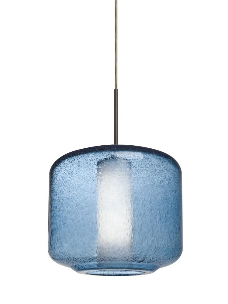 Besa Niles 10 Pendant, Blue Bubble/Opal, Bronze Finish, 1x60W Medium Base T10