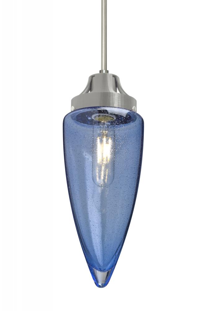 Besa, Sulu Cord Pendant, Blue Bubble, Satin Nickel Finish, 1x4W LED Filament