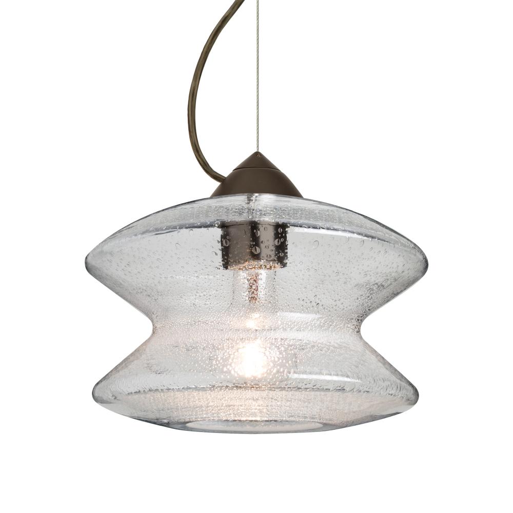 Besa, Zen Cable Pendant , Clear Bubble, Bronze Finish, 1x60W Medium Base, 15Ft. Cord