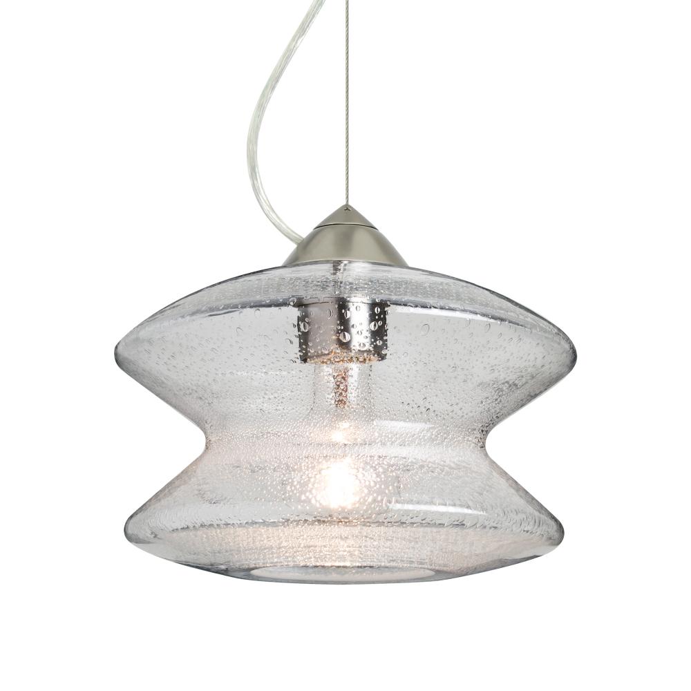 Besa, Zen Cable Pendant , Clear Bubble, Satin Nickel Finish, 1x8W LED Filament