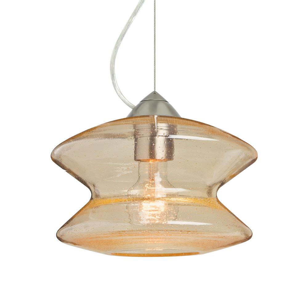 Besa, Zen Cable Pendant , Gold Bubble, Satin Nickel Finish, 1x60W Medium Base, 15Ft.