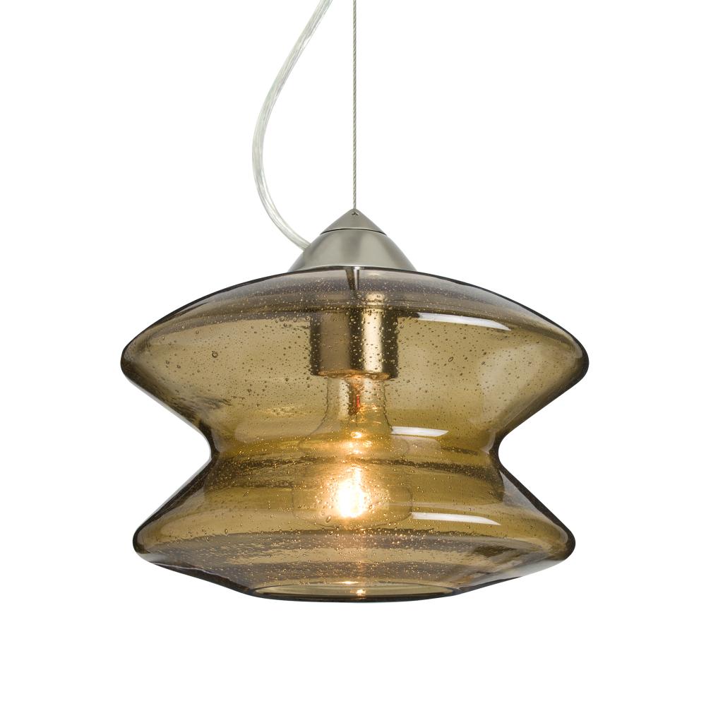 Besa, Zen Cable Pendant , Latte Bubble, Satin Nickel Finish, 1x60W Medium Base