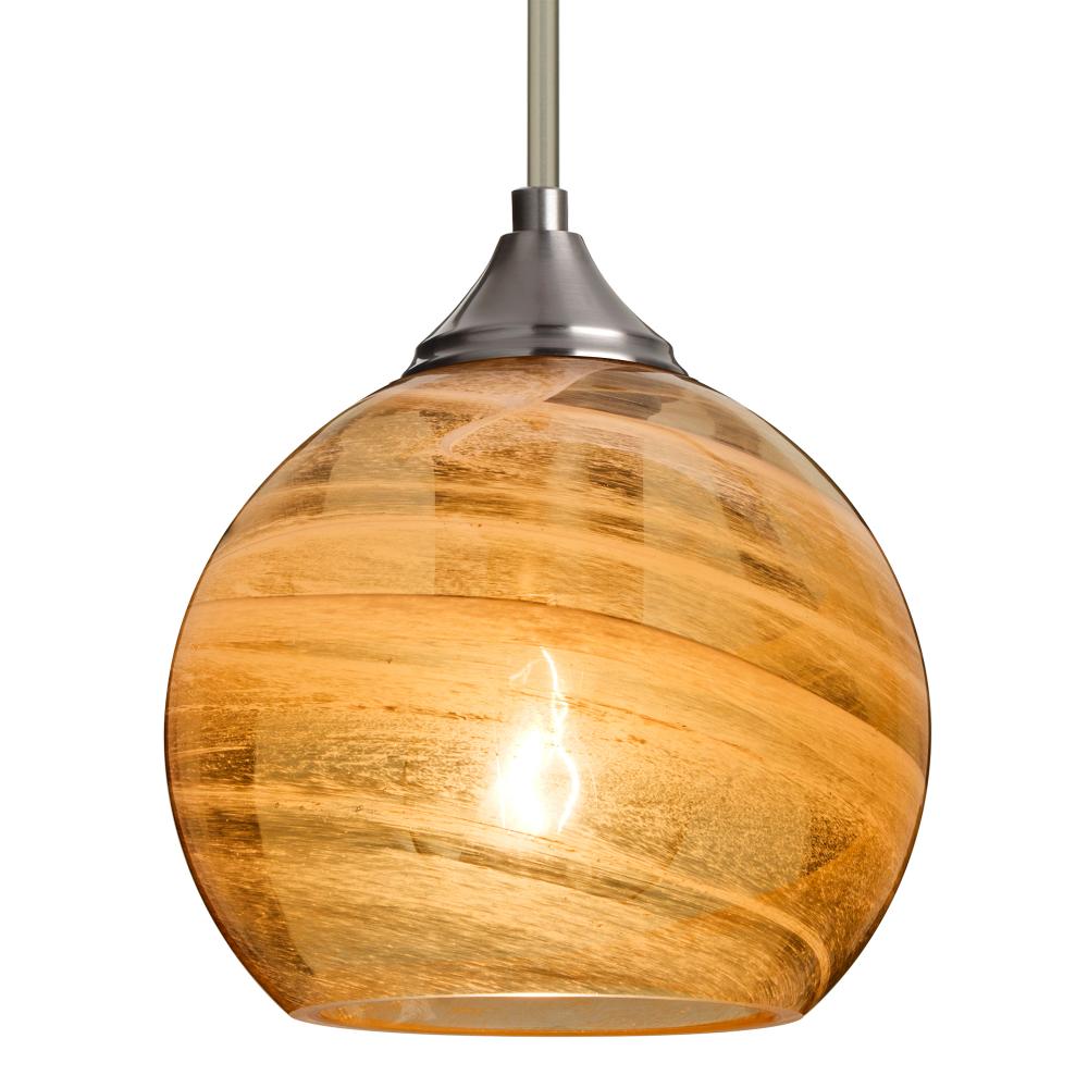 Besa, Jilly Stem Pendant, Vapor Amber, Satin Nickel Finish, 1x60W Medium Base, 15Ft.