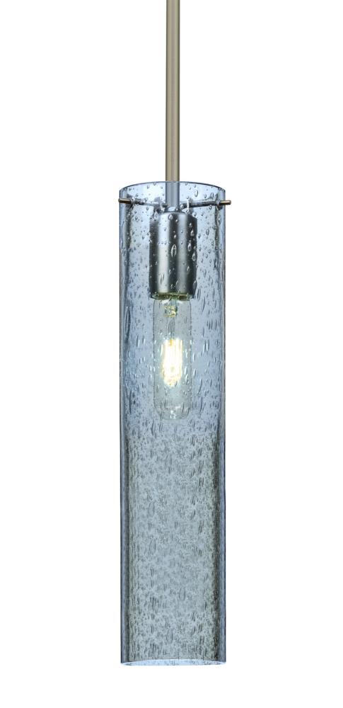 Besa, Juni 16 Stem Pendant, Blue Bubble, Satin Nickel, 1x60W Medium Base