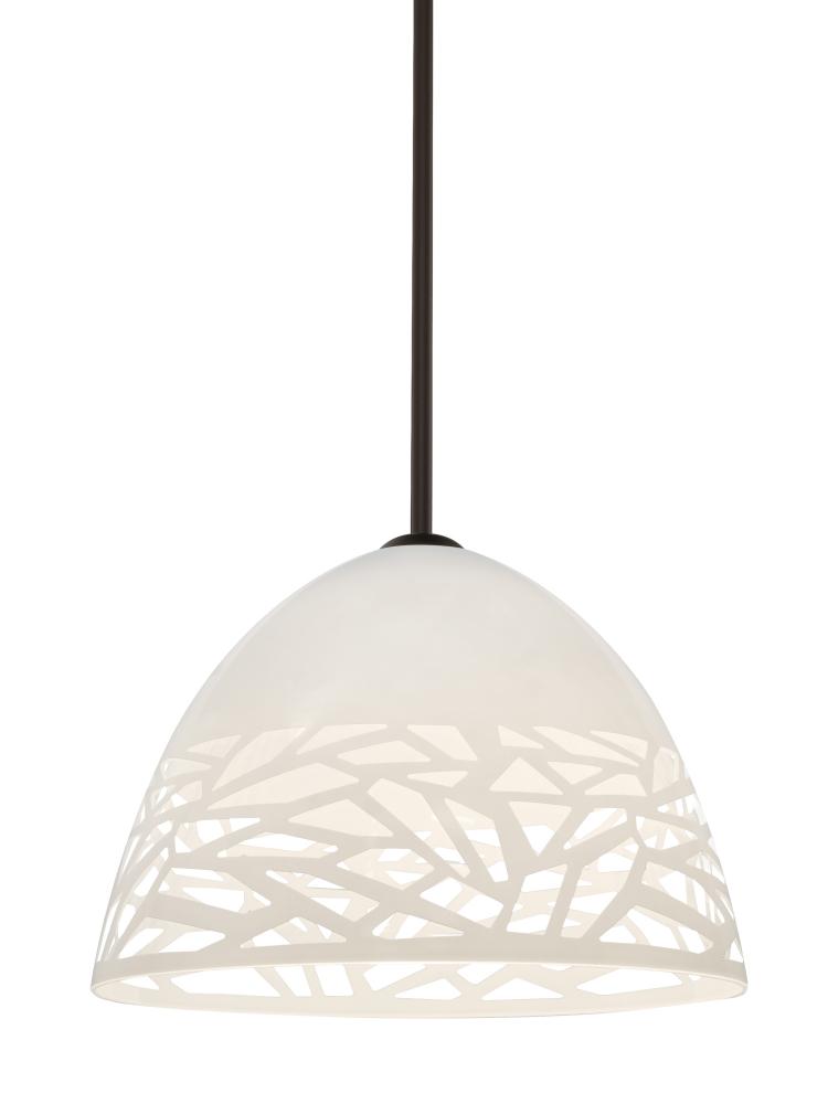 Besa Kiev Stem Pendant, White, Bronze Finish, 1x9W LED