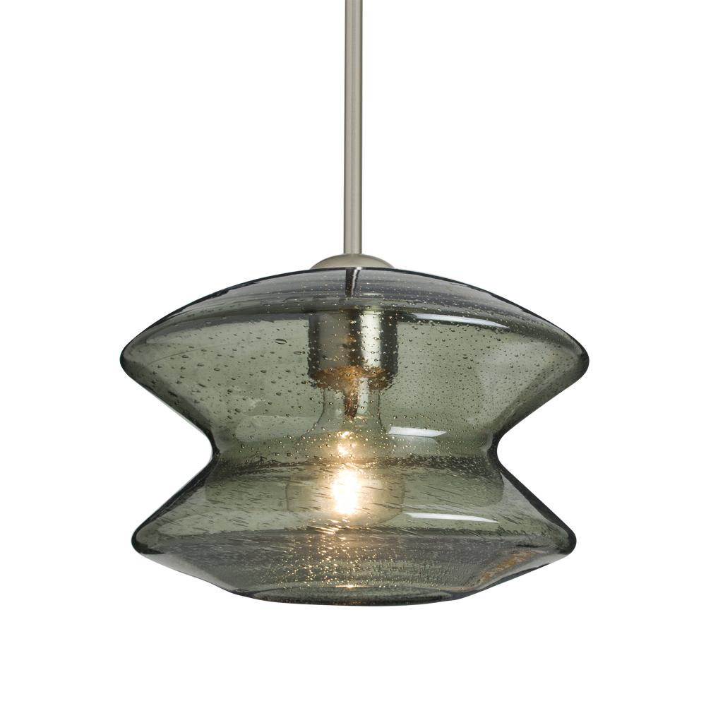 Besa, Zen Stem Pendant , Moss Bubble, Satin Nickel Finish, 1x60W Medium Base, 15Ft. C