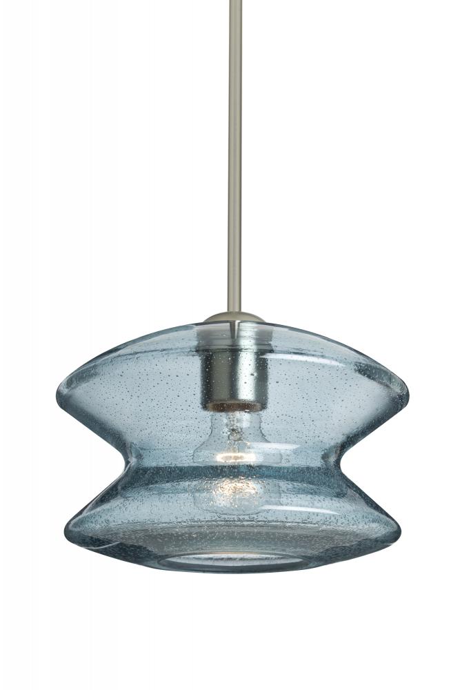 Besa, Zen Stem Pendant , Blue Bubble, Satin Nickel Finish, 1x60W Medium Base