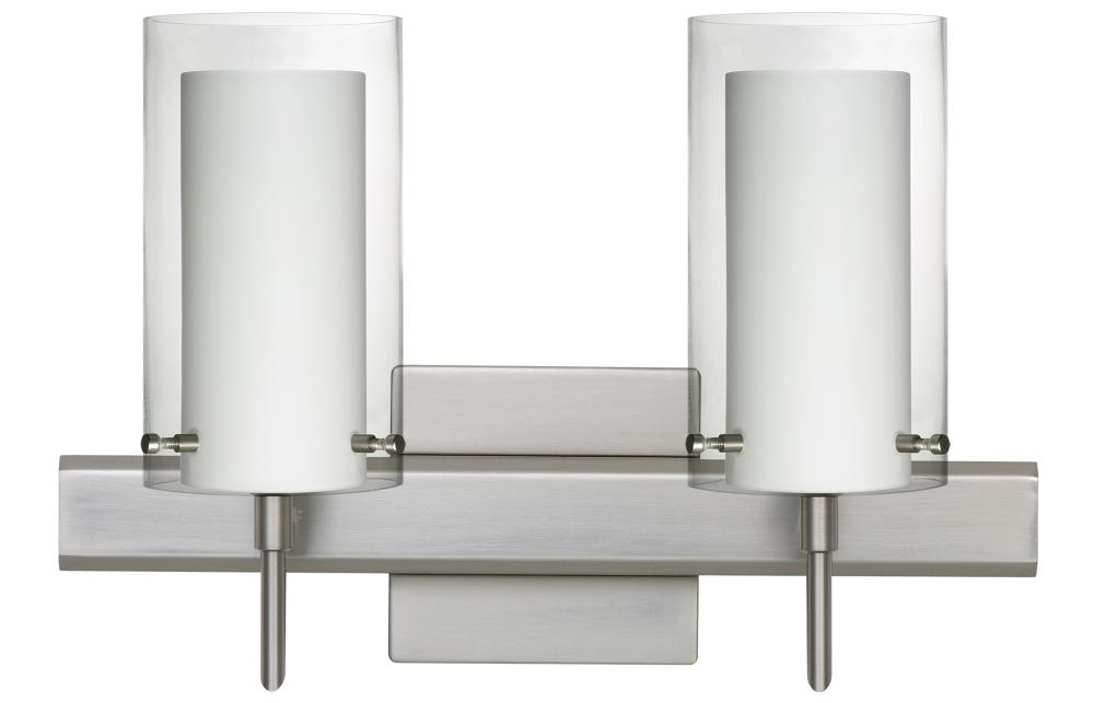 Besa Pahu 4 Wall With SQ Canopy 2SW Clear/Opal Satin Nickel 2x5W LED