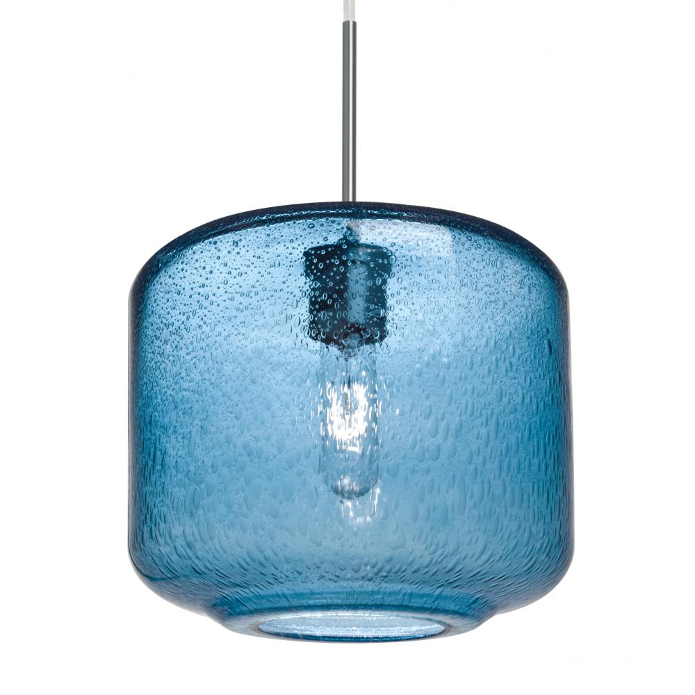 Besa Niles 10 Pendant For Multiport Canopy, Blue Bubble, Satin Nickel Finish, 1x60W M