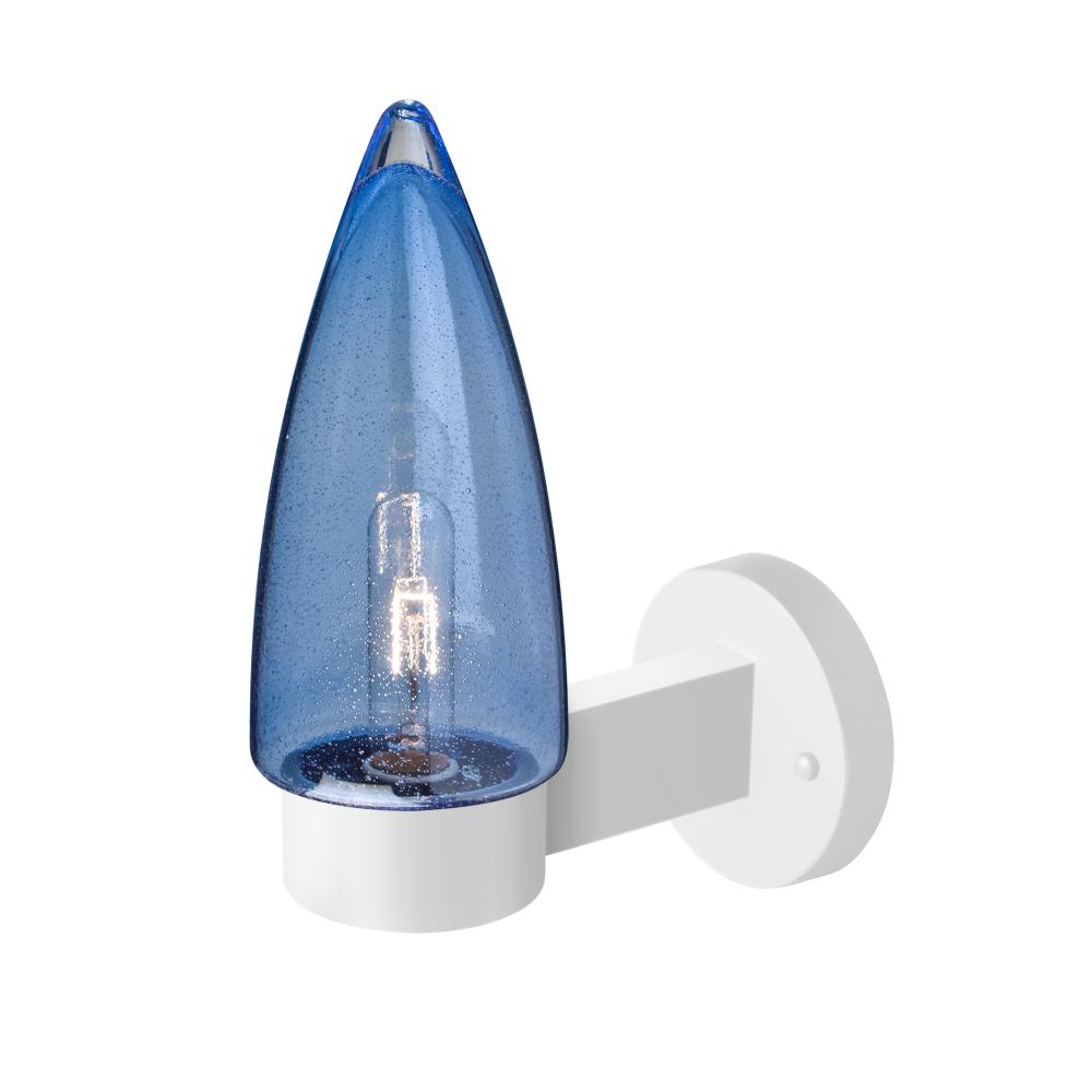 Sulu Outdoor Sconce, Blue Bubble, White Finish, 1x5W LED Filament