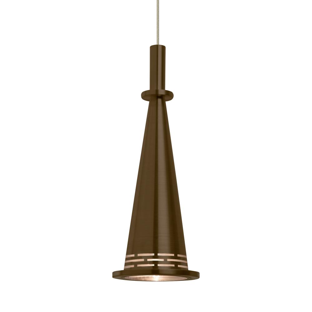 Besa, Prince Cord Pendant, Bronze Cone, Satin Nickel Finish, 1x9W LED