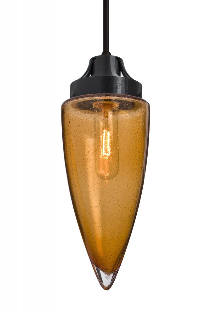 Besa, Sulu Cord Pendant For Multiport Canopy, Amber Bubble, Black Finish, 1x60W Mediu