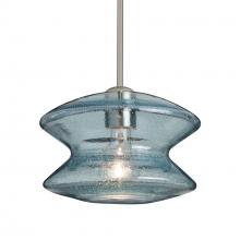 Besa Lighting 1TT-ZENBL-SN-L - Besa, Zen Stem Pendant , Blue Bubble, Satin Nickel Finish, 1x60W Medium Base, 15Ft. C