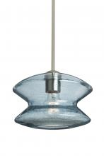 Besa Lighting 1TT-ZENBL-SN - Besa, Zen Stem Pendant , Blue Bubble, Satin Nickel Finish, 1x60W Medium Base