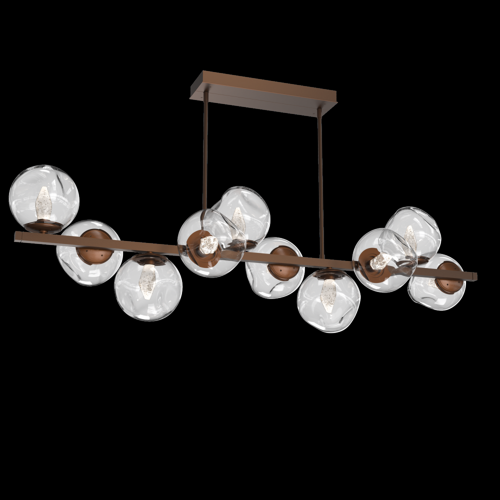 Luna 10pc Twisted Branch-Burnished Bronze-Geo Inner - Clear Outer-Threaded Rod Suspension-LED 2700K