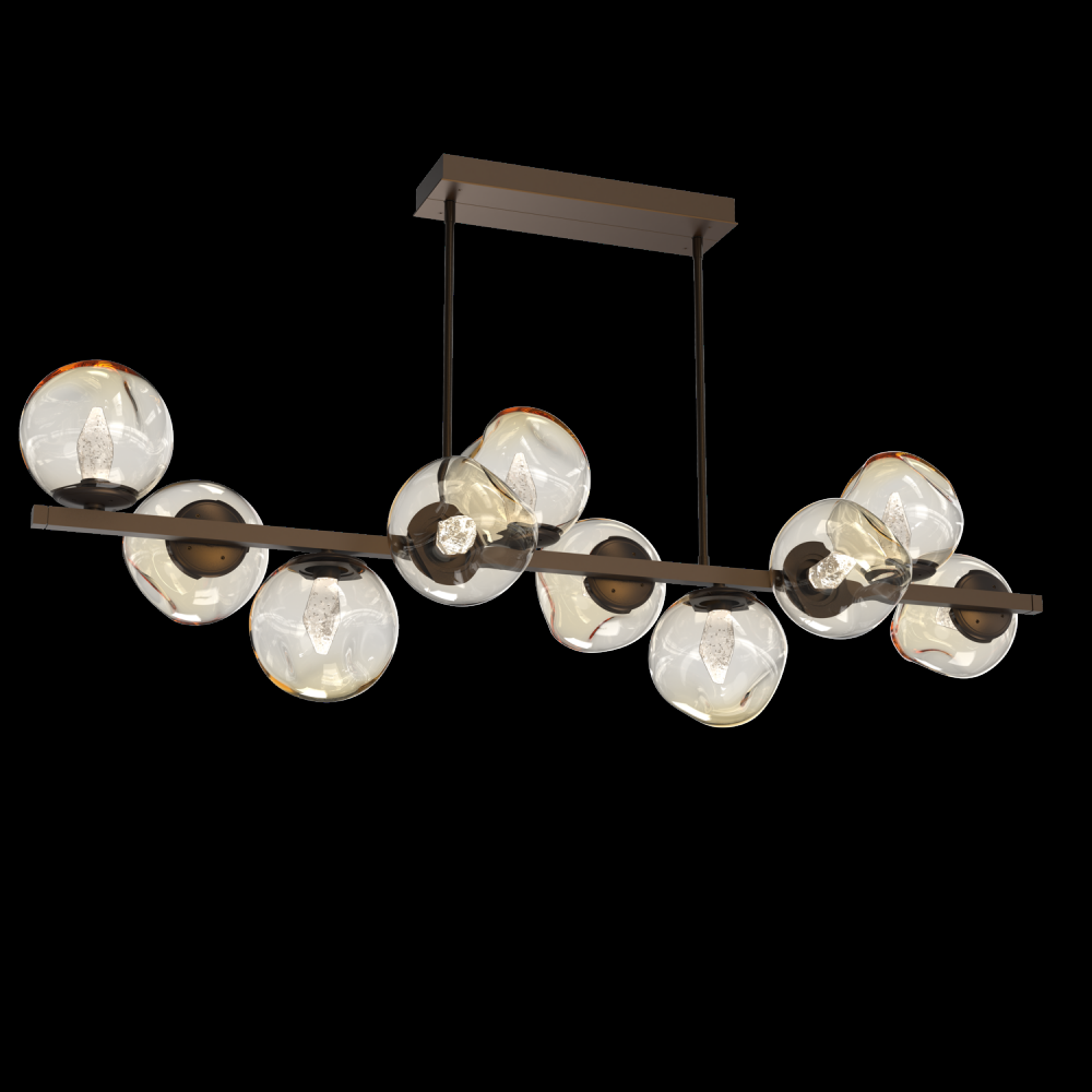 Luna 10pc Twisted Branch-Flat Bronze-Geo Inner - Amber Outer-Threaded Rod Suspension-LED 3000K