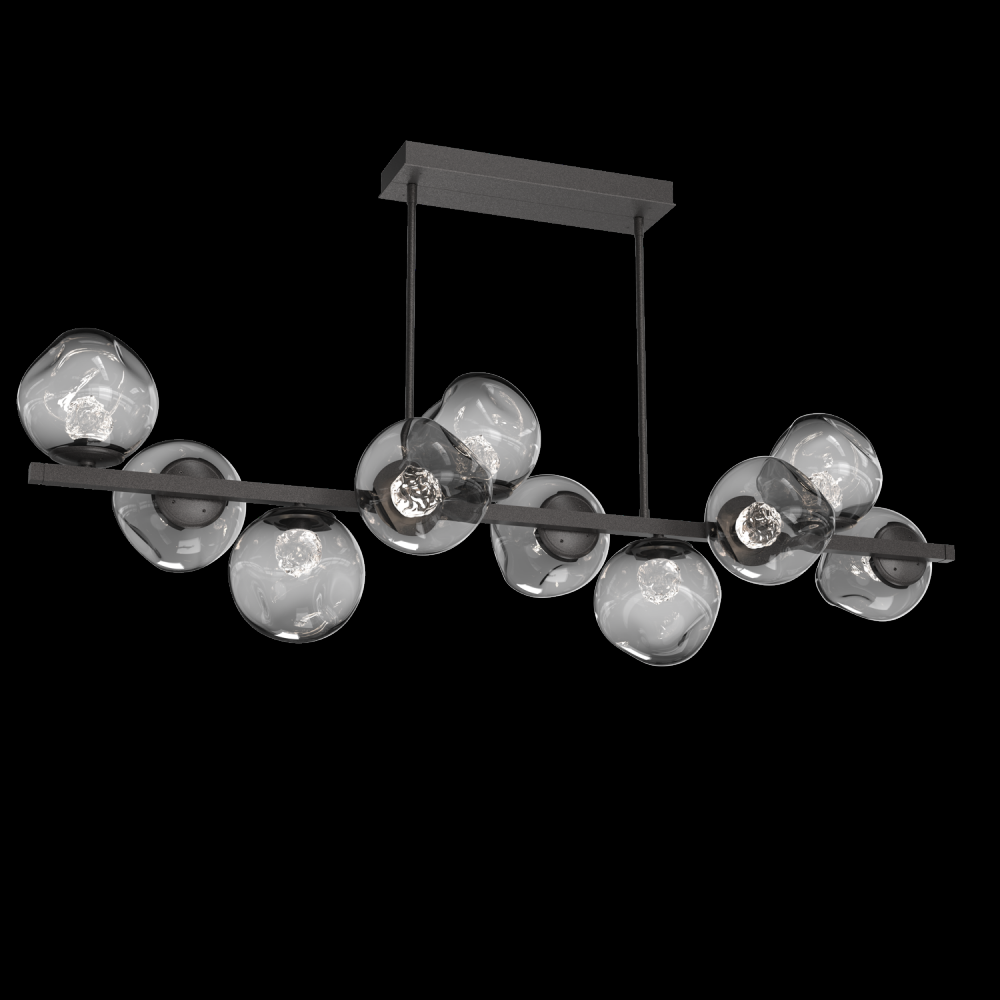 Luna 10pc Twisted Branch-Graphite-Floret Inner - Smoke Outer-Threaded Rod Suspension-LED 3000K