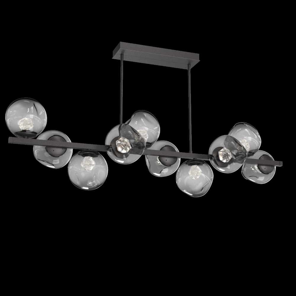 Luna 10pc Twisted Branch-Graphite-Zircon Inner - Smoke Outer-Threaded Rod Suspension-LED 3000K