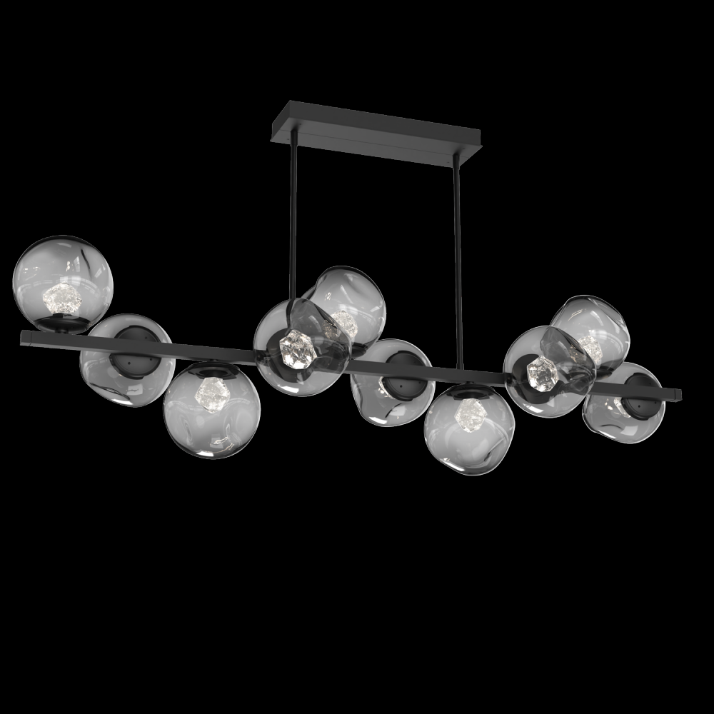 Luna 10pc Twisted Branch-Matte Black-Zircon Inner - Smoke Outer-Threaded Rod Suspension-LED 3000K