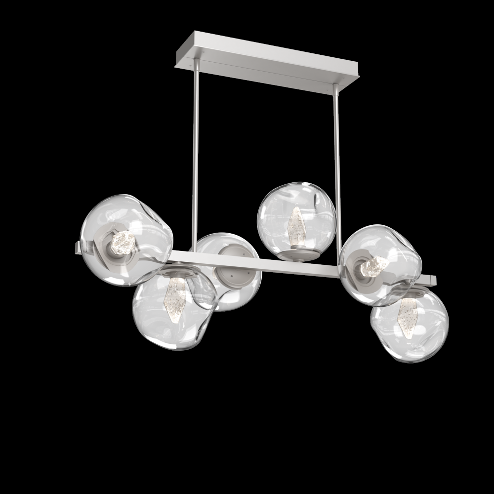 Luna 6pc Twisted Branch-Beige Silver-Geo Inner - Clear Outer-Threaded Rod Suspension-LED 3000K